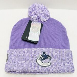 Fanatics Vancouver Canucks Hockey Fights Cancer Beanie Hat Cap Pom Cuffed Purple